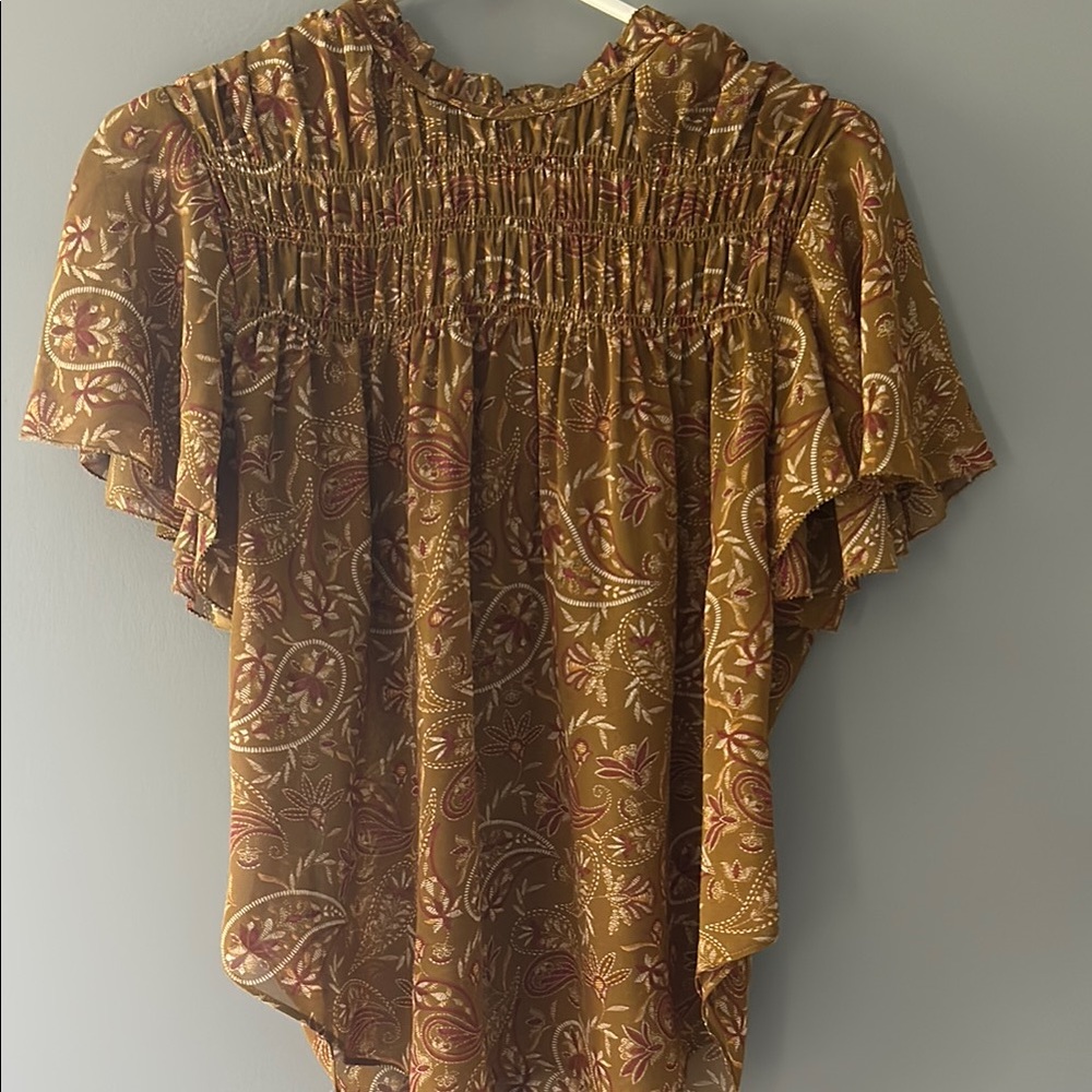 Golden Yellow Smocked Flutter Sleeve Blouse